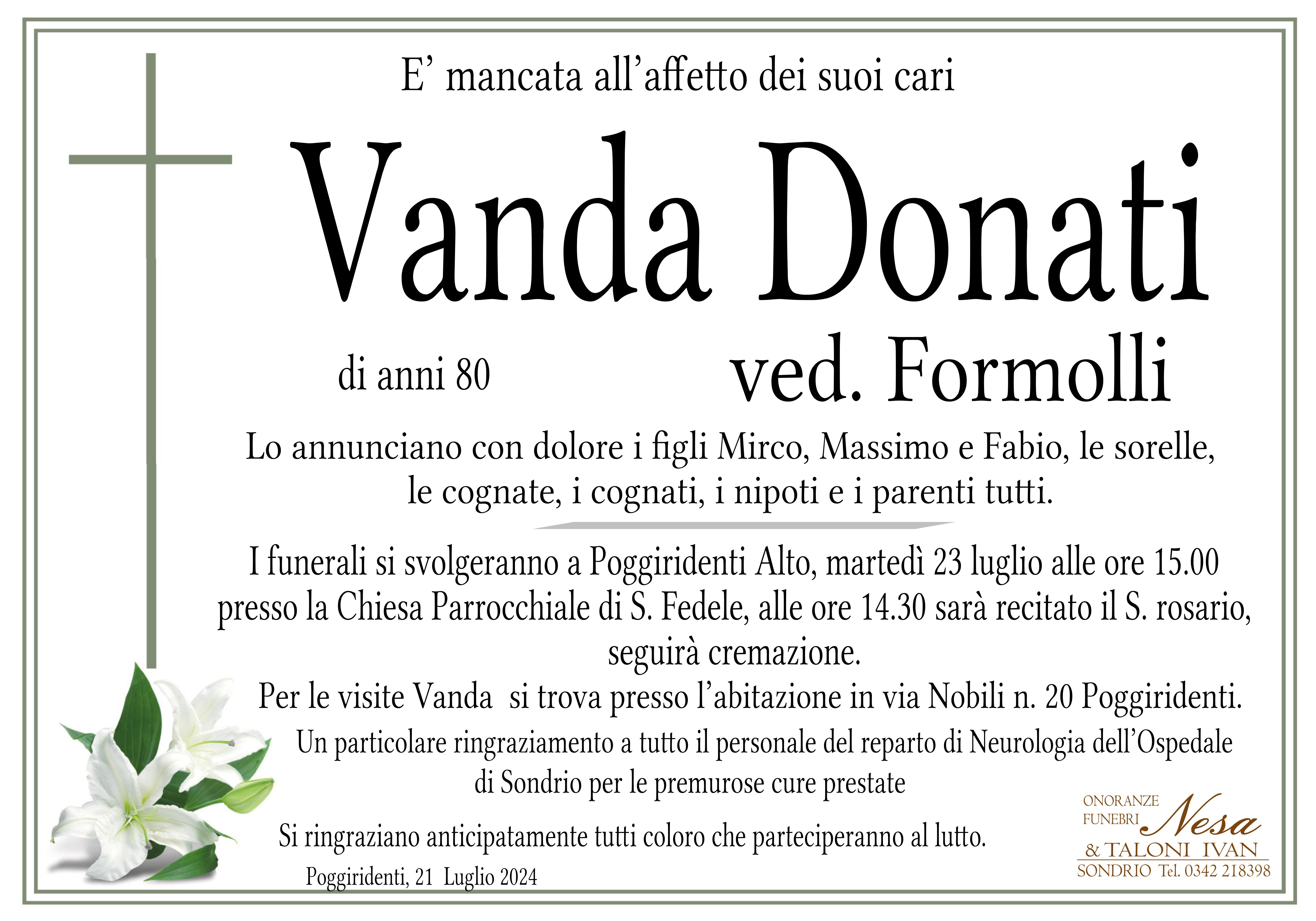 Necrologio VANDA DONATI